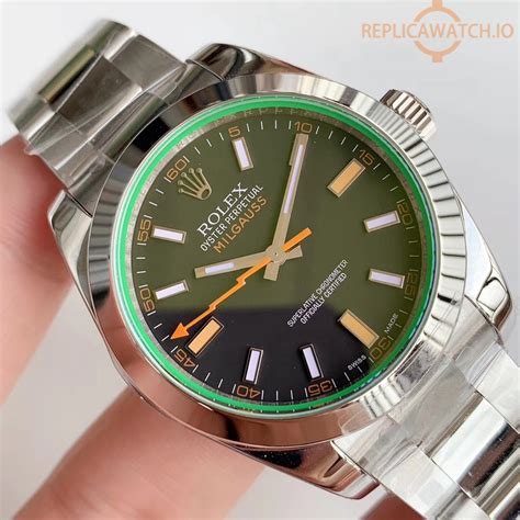 rolex milgauss green replica|rolex milgauss 116400 white dial.